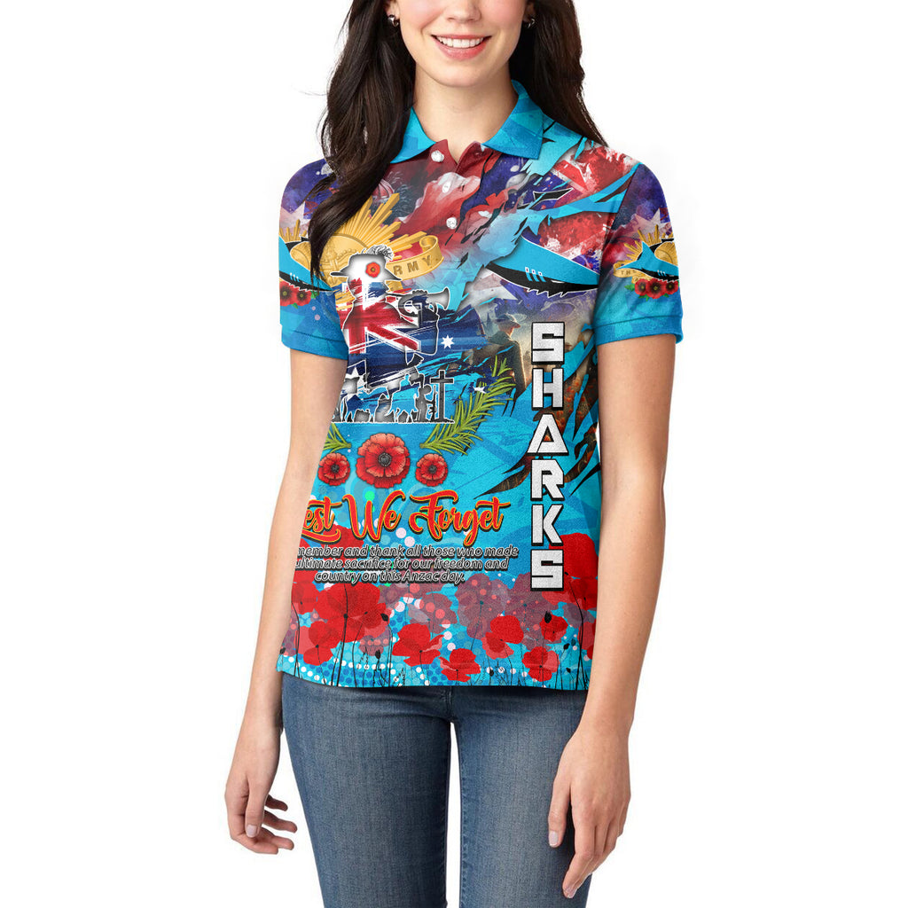Personalised Australia Rugby Sharks ANZAC Women Polo Shirt Cronulla-Sutherland Scratch Style