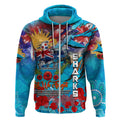 Personalised Australia Rugby Sharks ANZAC Zip Hoodie Cronulla-Sutherland Scratch Style