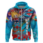 Personalised Australia Rugby Sharks ANZAC Zip Hoodie Cronulla-Sutherland Scratch Style