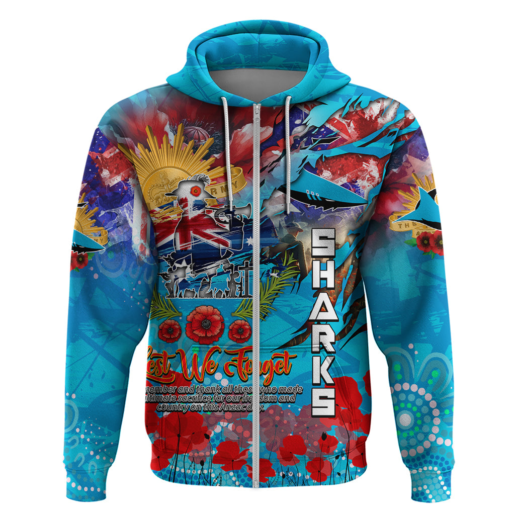 Personalised Australia Rugby Sharks ANZAC Zip Hoodie Cronulla-Sutherland Scratch Style