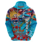 Personalised Australia Rugby Sharks ANZAC Zip Hoodie Cronulla-Sutherland Scratch Style