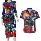 Personalised Australia Rugby Titans ANZAC Couples Matching Long Sleeve Bodycon Dress and Hawaiian Shirt Gold Coast Scratch Style