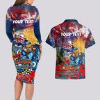 Personalised Australia Rugby Titans ANZAC Couples Matching Long Sleeve Bodycon Dress and Hawaiian Shirt Gold Coast Scratch Style