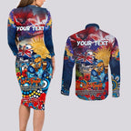 Personalised Australia Rugby Titans ANZAC Couples Matching Long Sleeve Bodycon Dress and Long Sleeve Button Shirt Gold Coast Scratch Style