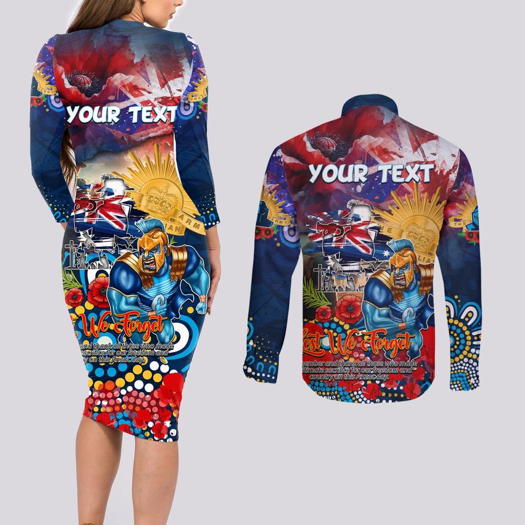 Personalised Australia Rugby Titans ANZAC Couples Matching Long Sleeve Bodycon Dress and Long Sleeve Button Shirt Gold Coast Scratch Style