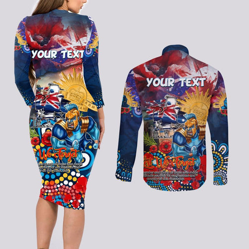 Personalised Australia Rugby Titans ANZAC Couples Matching Long Sleeve Bodycon Dress and Long Sleeve Button Shirt Gold Coast Scratch Style