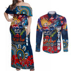 Personalised Australia Rugby Titans ANZAC Couples Matching Off Shoulder Maxi Dress and Long Sleeve Button Shirt Gold Coast Scratch Style