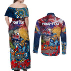 Personalised Australia Rugby Titans ANZAC Couples Matching Off Shoulder Maxi Dress and Long Sleeve Button Shirt Gold Coast Scratch Style