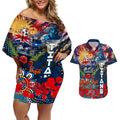 Personalised Australia Rugby Titans ANZAC Couples Matching Off Shoulder Short Dress and Hawaiian Shirt Gold Coast Scratch Style