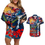 Personalised Australia Rugby Titans ANZAC Couples Matching Off Shoulder Short Dress and Hawaiian Shirt Gold Coast Scratch Style