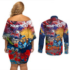 Personalised Australia Rugby Titans ANZAC Couples Matching Off Shoulder Short Dress and Long Sleeve Button Shirt Gold Coast Scratch Style