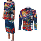 Personalised Australia Rugby Titans ANZAC Couples Matching Puletasi and Long Sleeve Button Shirt Gold Coast Scratch Style