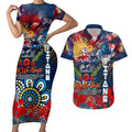 Personalised Australia Rugby Titans ANZAC Couples Matching Short Sleeve Bodycon Dress and Hawaiian Shirt Gold Coast Scratch Style