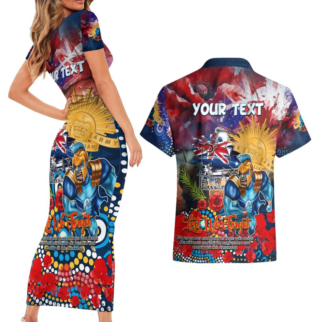 Personalised Australia Rugby Titans ANZAC Couples Matching Short Sleeve Bodycon Dress and Hawaiian Shirt Gold Coast Scratch Style