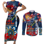 Personalised Australia Rugby Titans ANZAC Couples Matching Short Sleeve Bodycon Dress and Long Sleeve Button Shirt Gold Coast Scratch Style
