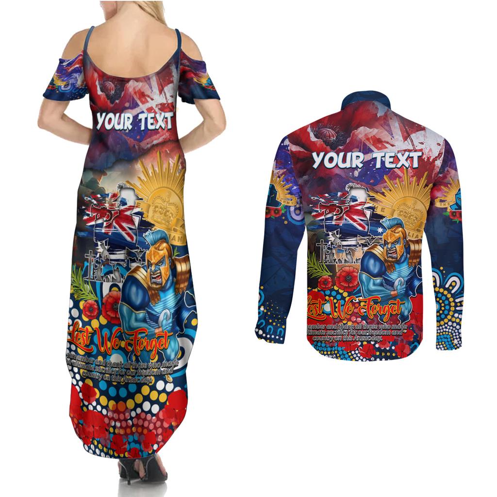 Personalised Australia Rugby Titans ANZAC Couples Matching Summer Maxi Dress and Long Sleeve Button Shirt Gold Coast Scratch Style
