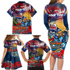 Personalised Australia Rugby Titans ANZAC Family Matching Long Sleeve Bodycon Dress and Hawaiian Shirt Gold Coast Scratch Style