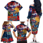 Personalised Australia Rugby Titans ANZAC Family Matching Off The Shoulder Long Sleeve Dress and Hawaiian Shirt Gold Coast Scratch Style