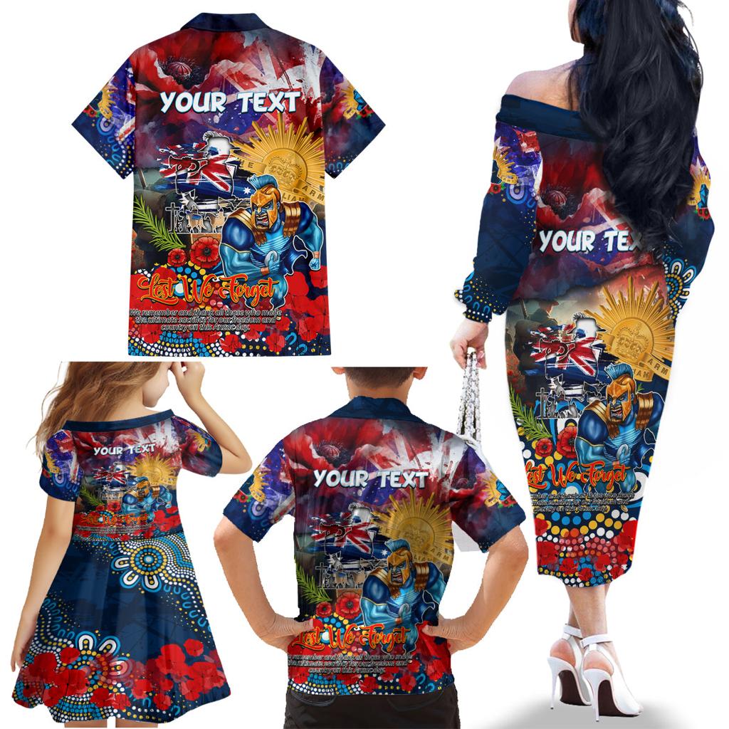 Personalised Australia Rugby Titans ANZAC Family Matching Off The Shoulder Long Sleeve Dress and Hawaiian Shirt Gold Coast Scratch Style