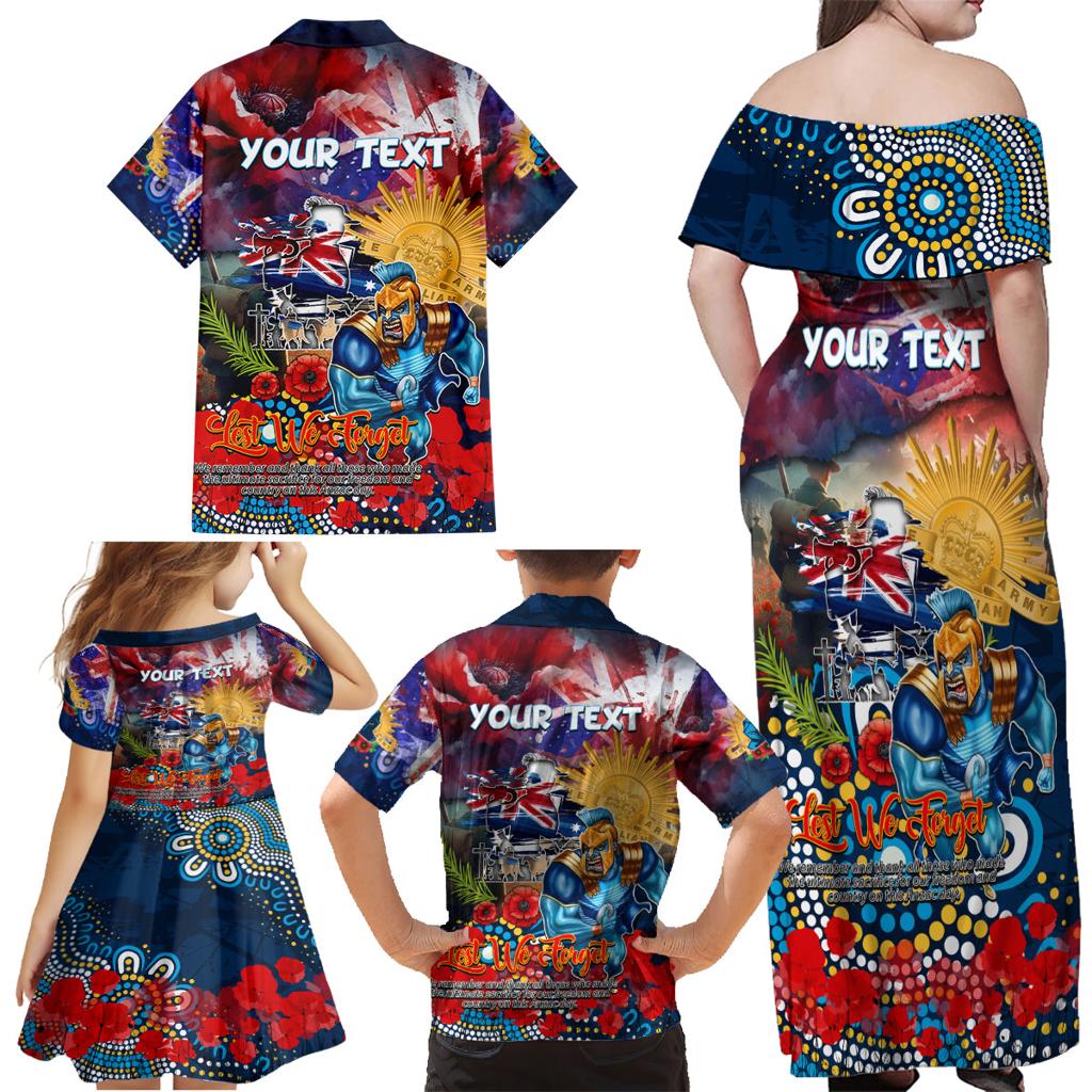 Personalised Australia Rugby Titans ANZAC Family Matching Off Shoulder Maxi Dress and Hawaiian Shirt Gold Coast Scratch Style