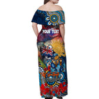 Personalised Australia Rugby Titans ANZAC Family Matching Off Shoulder Maxi Dress and Hawaiian Shirt Gold Coast Scratch Style