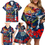 Personalised Australia Rugby Titans ANZAC Family Matching Off Shoulder Short Dress and Hawaiian Shirt Gold Coast Scratch Style