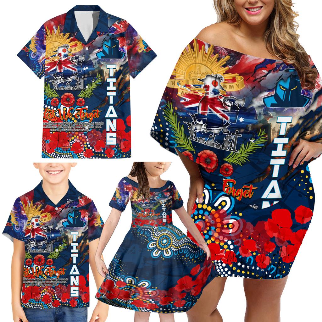 Personalised Australia Rugby Titans ANZAC Family Matching Off Shoulder Short Dress and Hawaiian Shirt Gold Coast Scratch Style