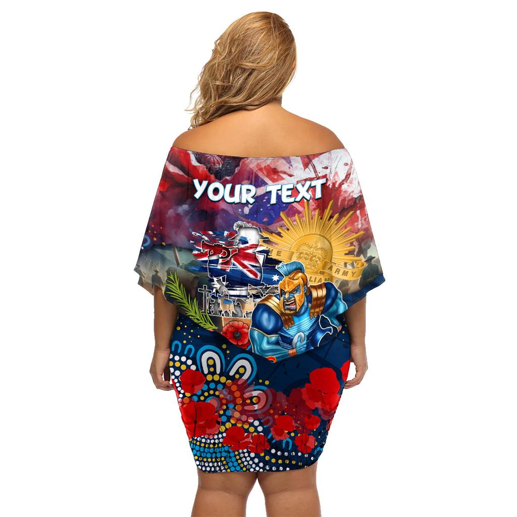 Personalised Australia Rugby Titans ANZAC Family Matching Off Shoulder Short Dress and Hawaiian Shirt Gold Coast Scratch Style