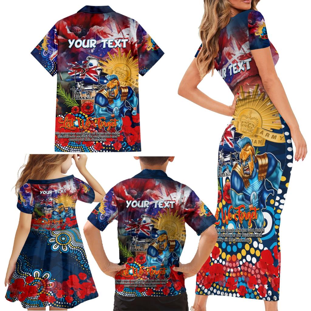 Personalised Australia Rugby Titans ANZAC Family Matching Short Sleeve Bodycon Dress and Hawaiian Shirt Gold Coast Scratch Style