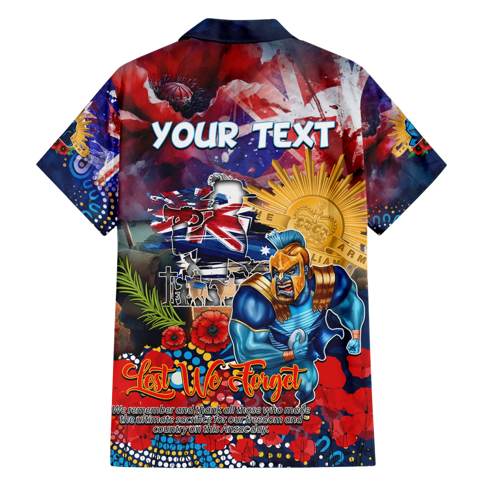 Personalised Australia Rugby Titans ANZAC Hawaiian Shirt Gold Coast Scratch Style
