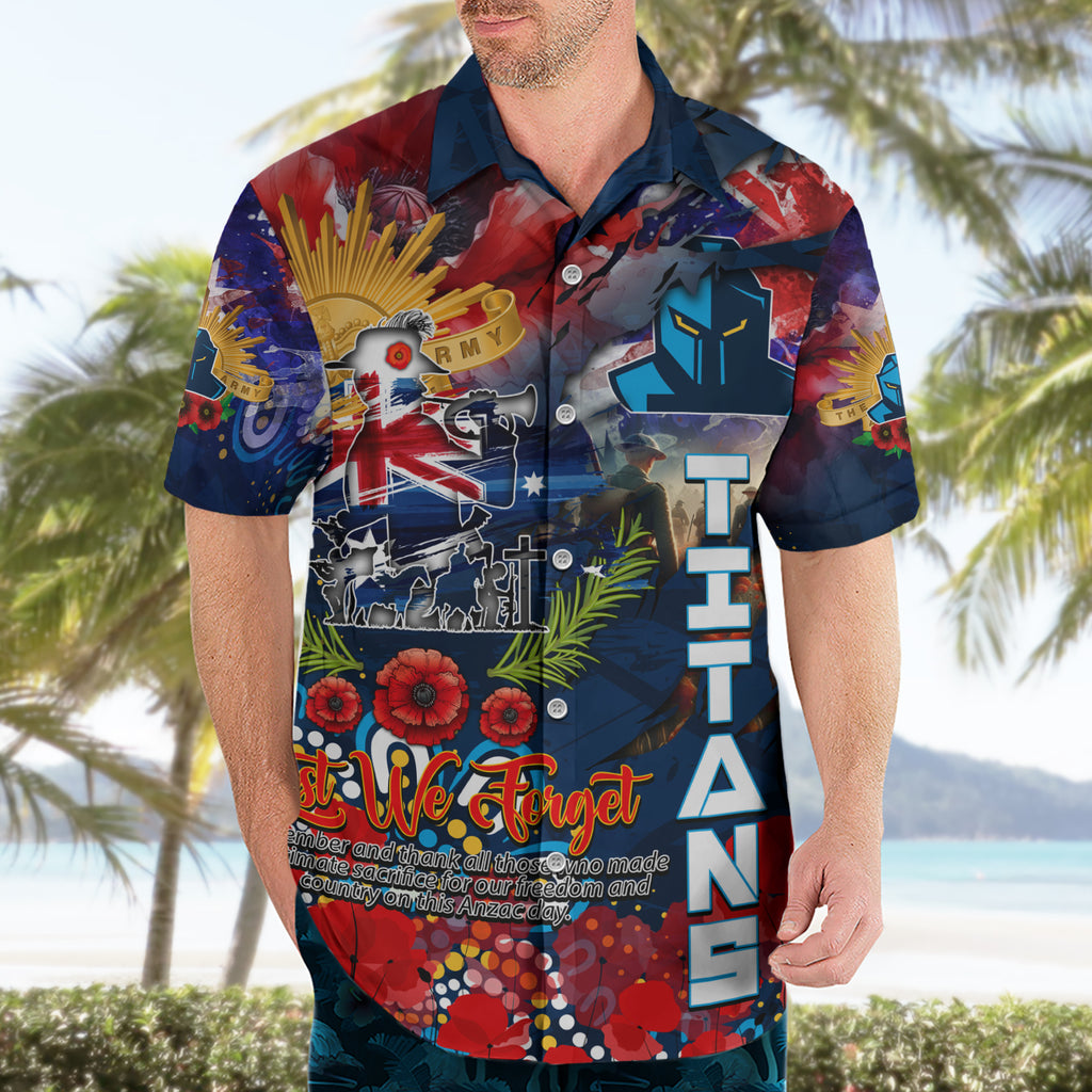 Personalised Australia Rugby Titans ANZAC Hawaiian Shirt Gold Coast Scratch Style