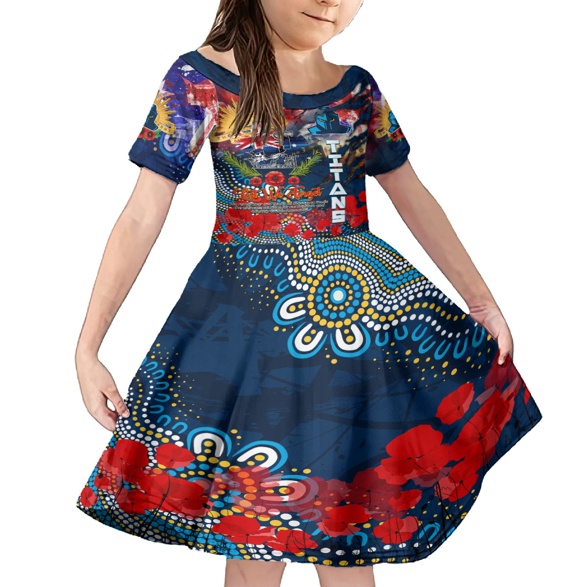 Personalised Australia Rugby Titans ANZAC Kid Short Sleeve Dress Gold Coast Scratch Style