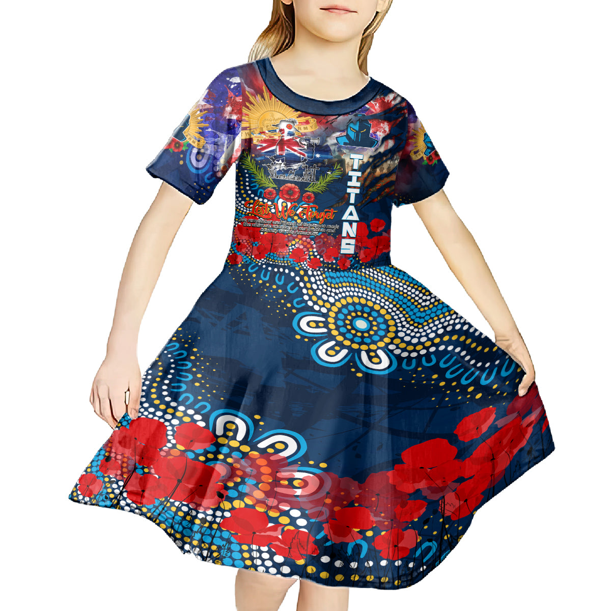 Personalised Australia Rugby Titans ANZAC Kid Short Sleeve Dress Gold Coast Scratch Style
