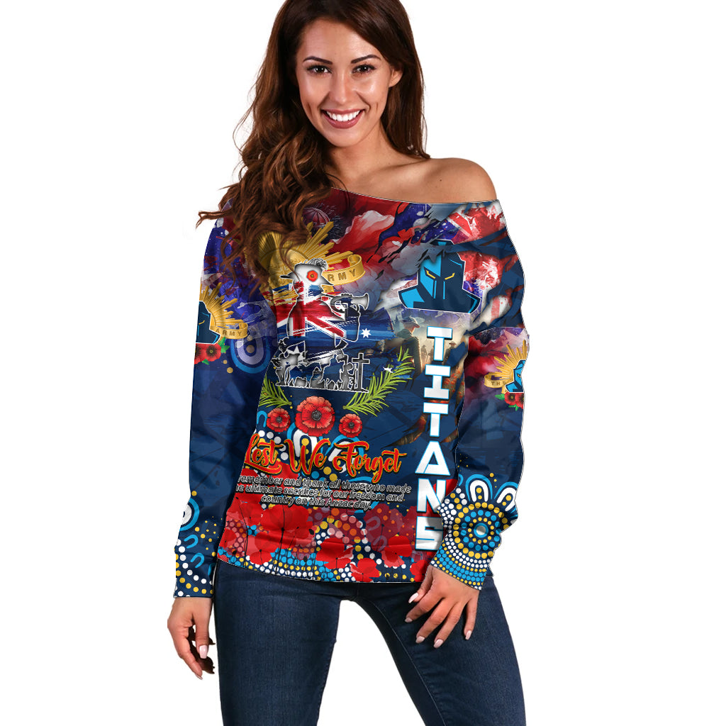 Personalised Australia Rugby Titans ANZAC Off Shoulder Sweater Gold Coast Scratch Style