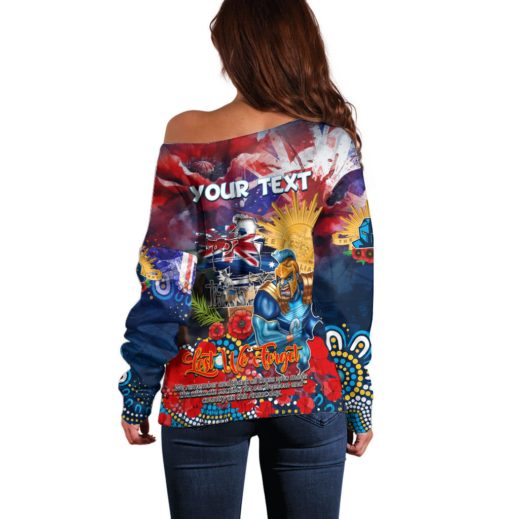 Personalised Australia Rugby Titans ANZAC Off Shoulder Sweater Gold Coast Scratch Style