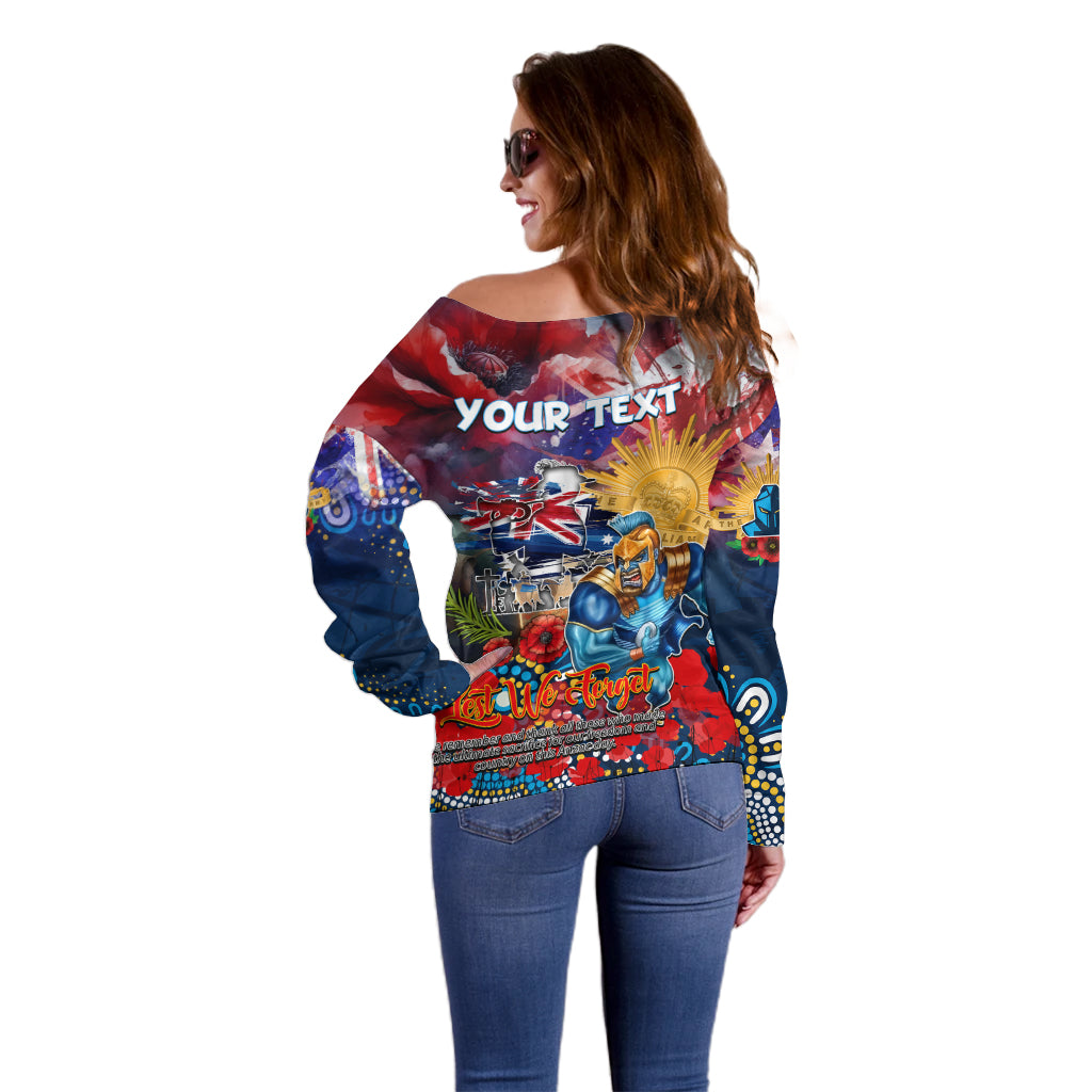 Personalised Australia Rugby Titans ANZAC Off Shoulder Sweater Gold Coast Scratch Style