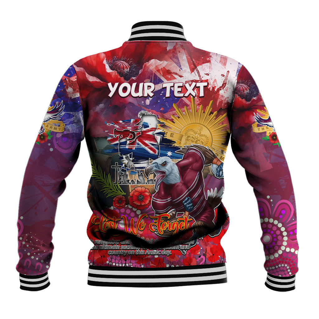 Personalised Australia Rugby Sea Eagles ANZAC Baseball Jacket Manly-Warringah Scratch Style