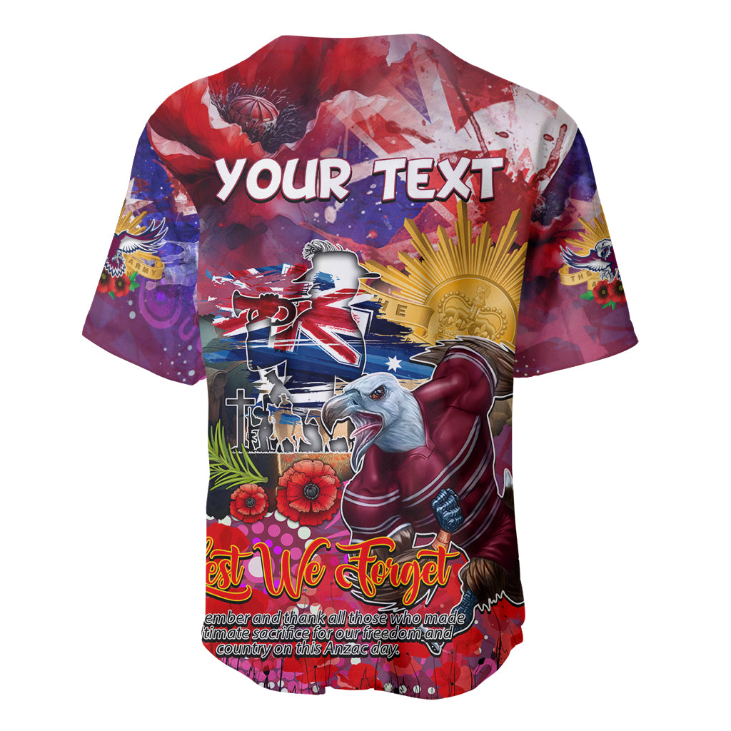 Personalised Australia Rugby Sea Eagles ANZAC Baseball Jersey Manly-Warringah Scratch Style