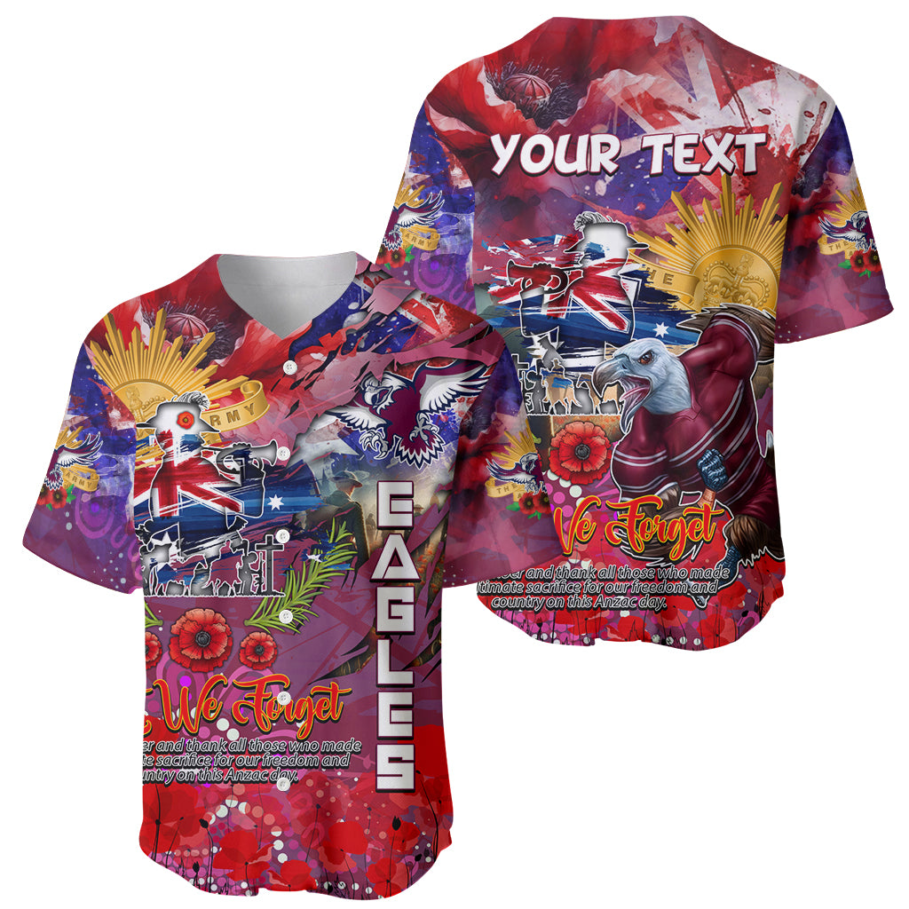 Personalised Australia Rugby Sea Eagles ANZAC Baseball Jersey Manly-Warringah Scratch Style