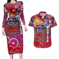 Personalised Australia Rugby Sea Eagles ANZAC Couples Matching Long Sleeve Bodycon Dress and Hawaiian Shirt Manly-Warringah Scratch Style