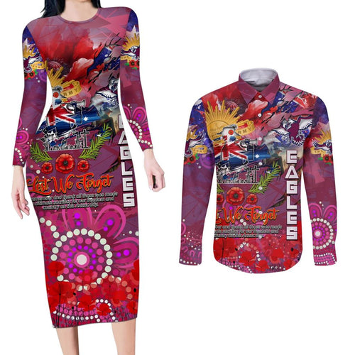 Personalised Australia Rugby Sea Eagles ANZAC Couples Matching Long Sleeve Bodycon Dress and Long Sleeve Button Shirt Manly-Warringah Scratch Style