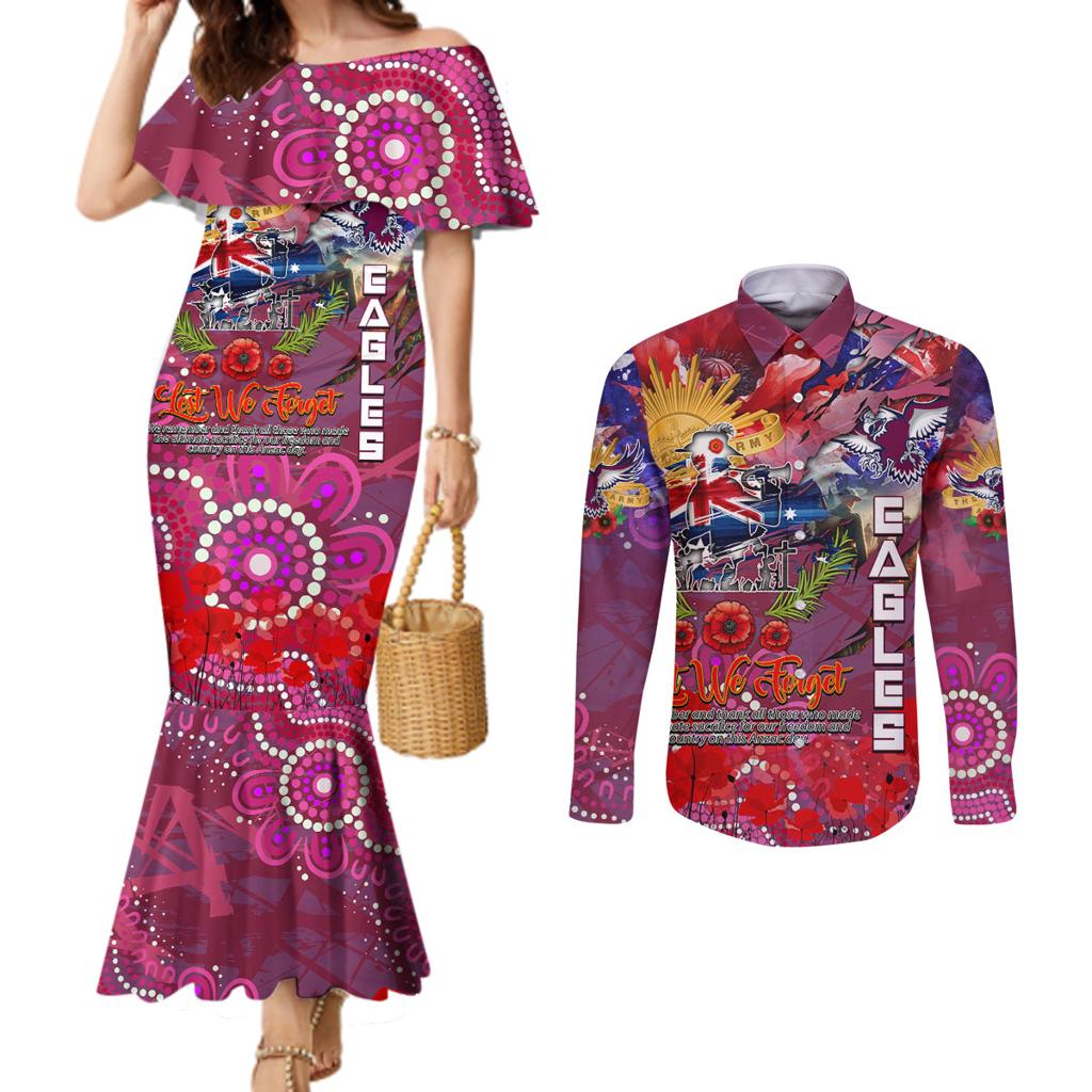 Personalised Australia Rugby Sea Eagles ANZAC Couples Matching Mermaid Dress and Long Sleeve Button Shirt Manly-Warringah Scratch Style