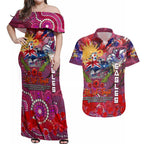 Personalised Australia Rugby Sea Eagles ANZAC Couples Matching Off Shoulder Maxi Dress and Hawaiian Shirt Manly-Warringah Scratch Style
