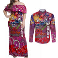 Personalised Australia Rugby Sea Eagles ANZAC Couples Matching Off Shoulder Maxi Dress and Long Sleeve Button Shirt Manly-Warringah Scratch Style