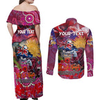 Personalised Australia Rugby Sea Eagles ANZAC Couples Matching Off Shoulder Maxi Dress and Long Sleeve Button Shirt Manly-Warringah Scratch Style