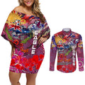 Personalised Australia Rugby Sea Eagles ANZAC Couples Matching Off Shoulder Short Dress and Long Sleeve Button Shirt Manly-Warringah Scratch Style