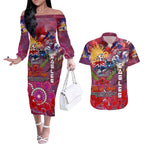 Personalised Australia Rugby Sea Eagles ANZAC Couples Matching Off The Shoulder Long Sleeve Dress and Hawaiian Shirt Manly-Warringah Scratch Style