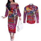 Personalised Australia Rugby Sea Eagles ANZAC Couples Matching Off The Shoulder Long Sleeve Dress and Long Sleeve Button Shirt Manly-Warringah Scratch Style
