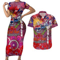 Personalised Australia Rugby Sea Eagles ANZAC Couples Matching Short Sleeve Bodycon Dress and Hawaiian Shirt Manly-Warringah Scratch Style