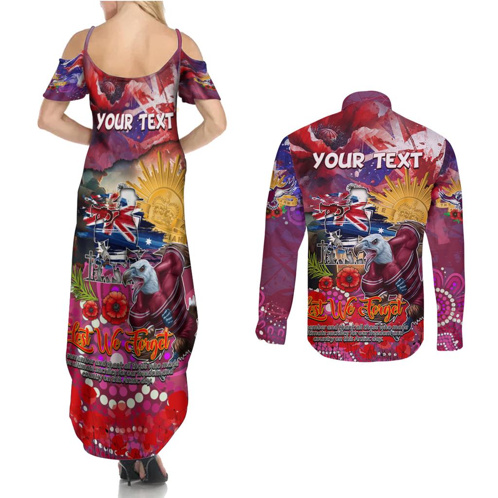 Personalised Australia Rugby Sea Eagles ANZAC Couples Matching Summer Maxi Dress and Long Sleeve Button Shirt Manly-Warringah Scratch Style